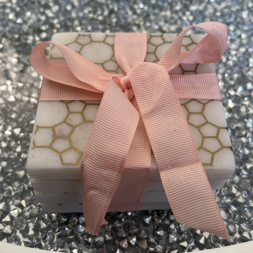 Home Decor Marble Square Coasters Real Natural White Stone Luxury Christmas 4